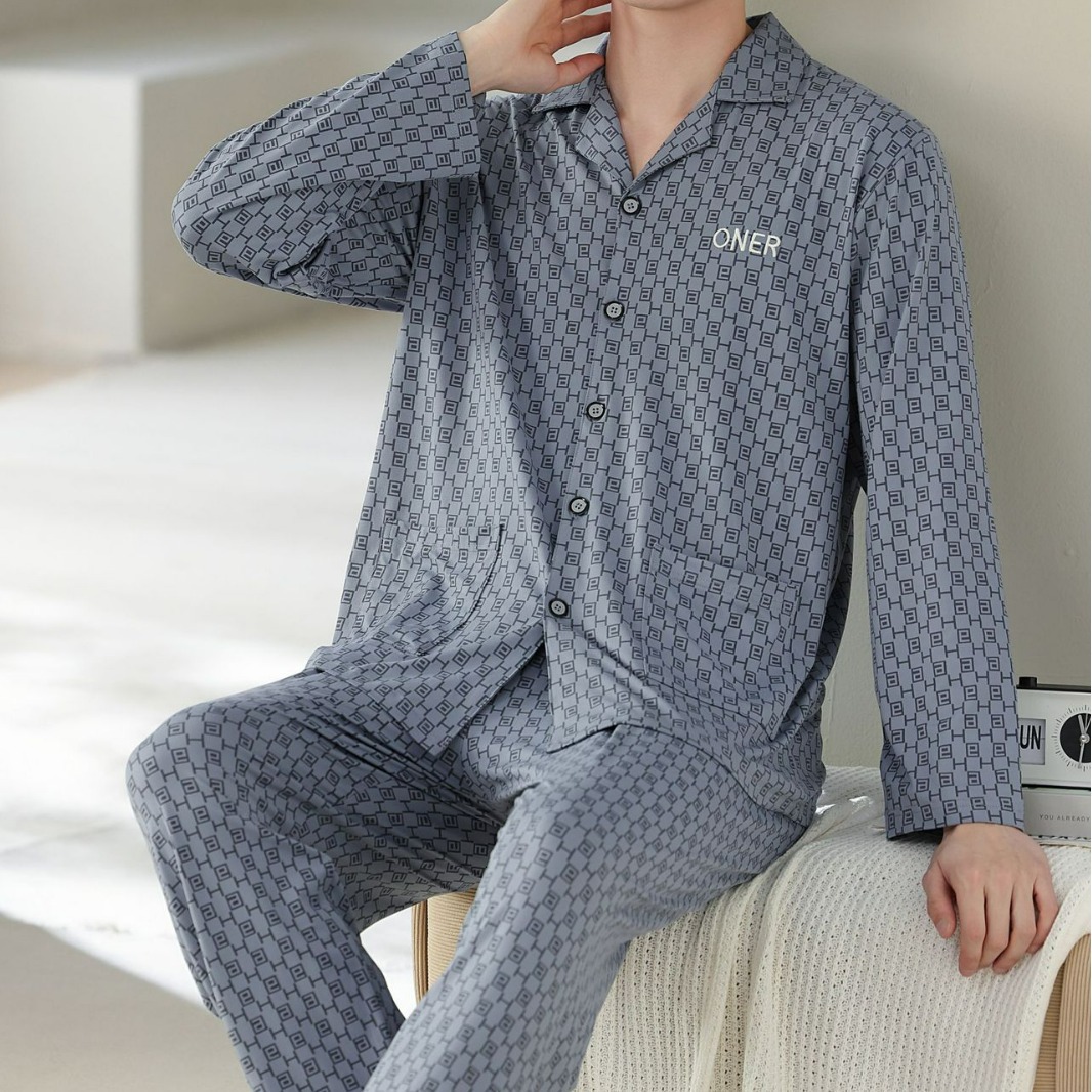 Huashi Mei High Crotch Anti-Cotton Men's 1267 High-Level Casual Comfortable Pajamas Men's Spring and Autumn Long-Sleeved Summer