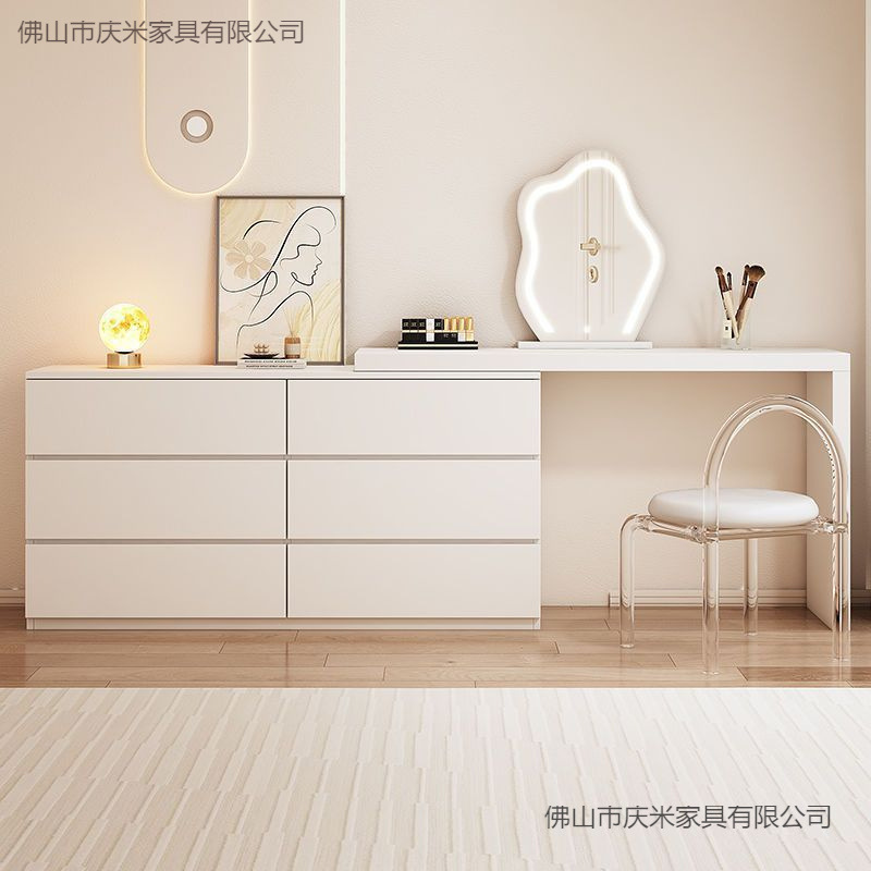 Dressing Table and Cupboard Integrated Home Bedroom Modern Simple Small Apartment Retractable Cream Style Dressing Table Storage Cabinet
