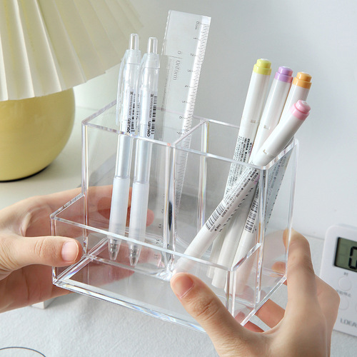 Pen holder student desktop transparent acrylic stationery color lead marker pen makeup brush bucket multi-functional storage for children