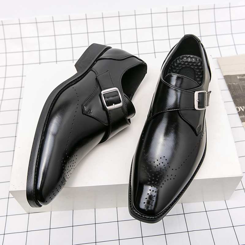 Leather Shoes Men's Summer Thin Dress Business British Style Black Casual All-Match Pointed Wedding Groom Shoes