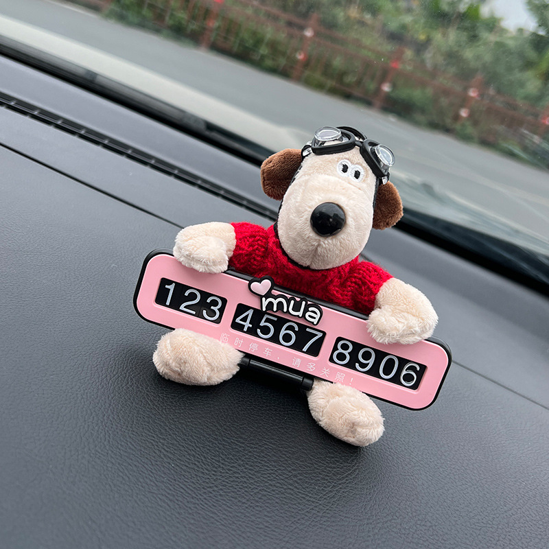 Número de estacionamiento temporal del automóvil placa luminosa del teléfono del automóvil del automóvil del automóvil del automóvil del automóvil del perro de peluche lindo adorno del automóvil femenino