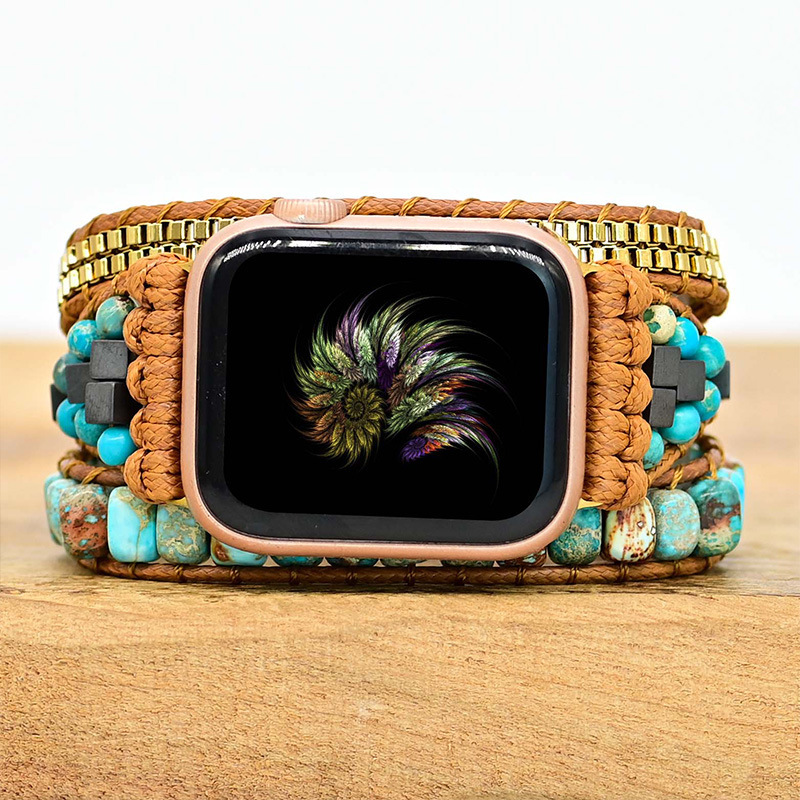 2022 Amazon popular big Emperor Royal stone beads Apple watch strap bohemian style natural stone strap 2022 Amazon popular big Emperor Royal stone beads Apple watch strap bohemian style natural stone strap