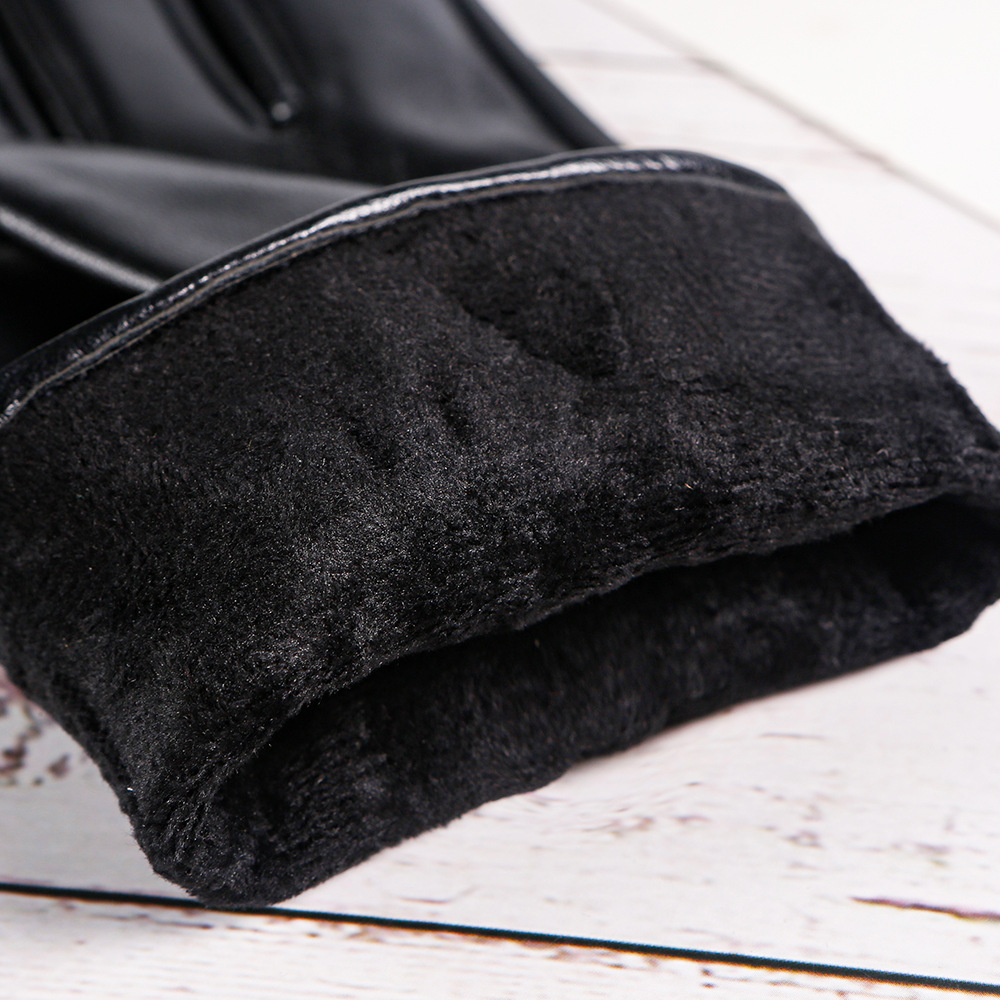 Guantes calientes guantes de cuero de la PU de las mujeres Nuevo arco al aire libre montar vellón forrado a prueba de frío pantalla táctil guantes de otoño e invierno