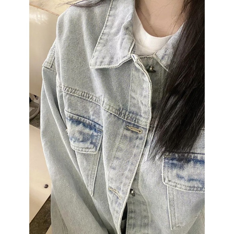 牛仔外套女新品新品宽松休闲牛仔衣服百搭小众大码女装浅蓝色夹克|undefined