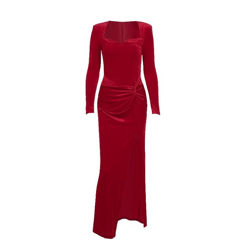 Sexy long sleeve velvet slit dress for women