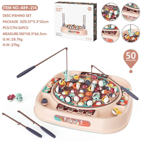 Cross-border play house simulation baby fishing toy children's electric rotating music light function parent-child interaction