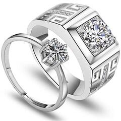 Couple's Matching Rings for Women: Diamond-Inspired Zirconia Open-Style Wedding Rings&mdash;Bold & Trendy Live Stream from Kuaishou, Wholesale Available in European & American Styles&mdash;Also Featuring Men's Rings