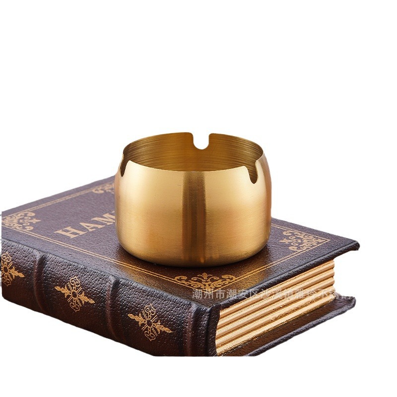 Cenicero de acero inoxidable dorado grueso, resistente y elegante, ideal para bar o cafetería, venta directa de fábrica