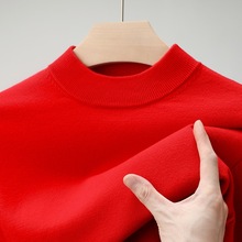 跨境爆款冬季纯色半高领针织毛衣中年男士宽松休闲保暖上衣打底衫