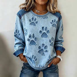 亚马逊跨境新牛仔同款V领宽松女式卫衣源头工厂店