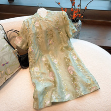 2024夏季新款新中式国风花朵刺绣连衣裙气质轻奢高级感短裙 M4186