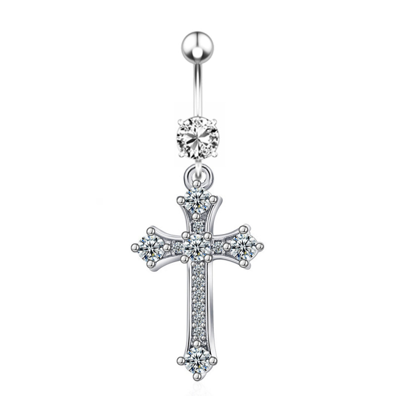 Cross Copper Inlaid Zircon Belly Button Ring - 4 Gold Tone 2024 Summer Collection detail image 9