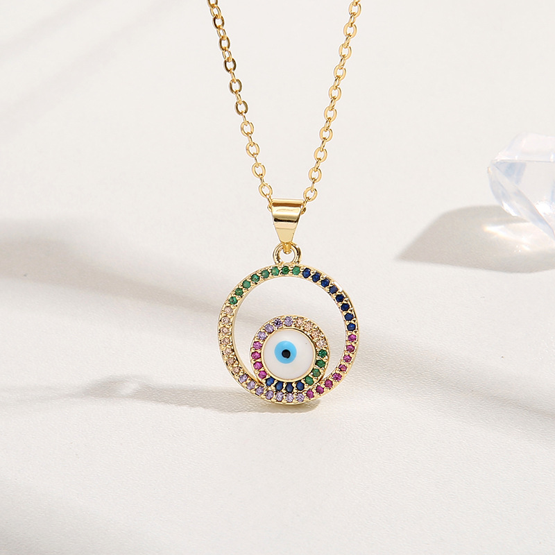 Retro Devilu0027S Eye Copper Enamel Zircon Pendant Necklace