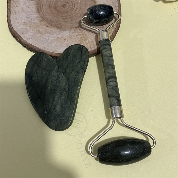 Rodillo de jade natural belleza contenedor blanco Jade raspado placa traje xiuyan Jade negro masajeador facial raspado placa