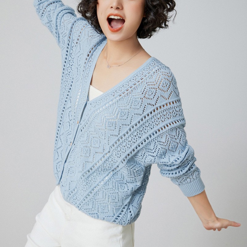 Lujo ligero francés bohemio perezoso chaqueta de viento V-collar gancho flor agujerado jersey cardigan aire acondicionado camisa mujer image 8