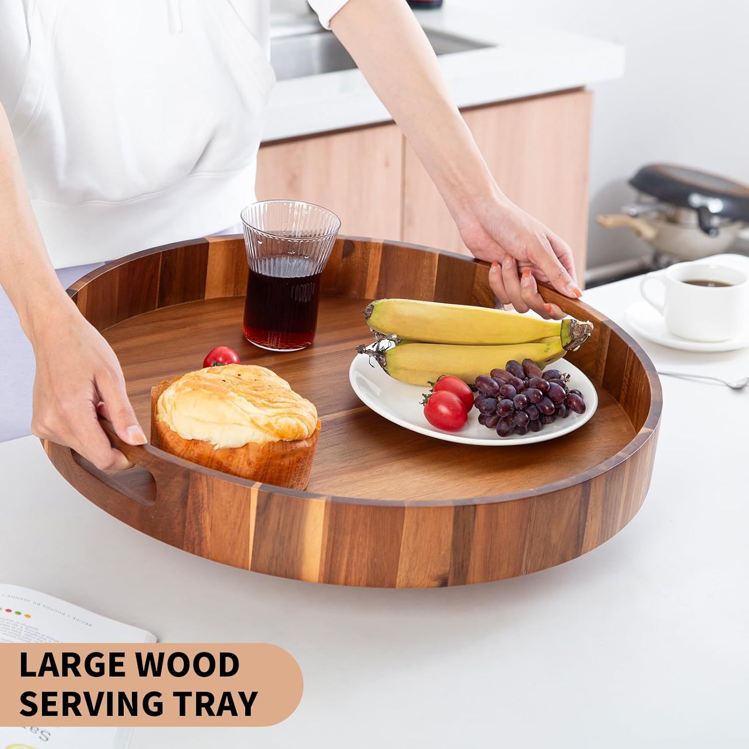 Acacia Wood Ottoman 托盘,20 英寸(约