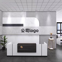 8d公司前台背景墙壁纸仿大理石纹logo形象墙纸美容院吧台壁画墙布