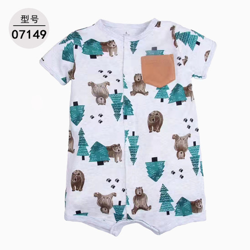 Cross-border summer baby clothes printing unisex baby diaper cover crawling suit short-sleeved onesie sleeper one-piece direct delivery