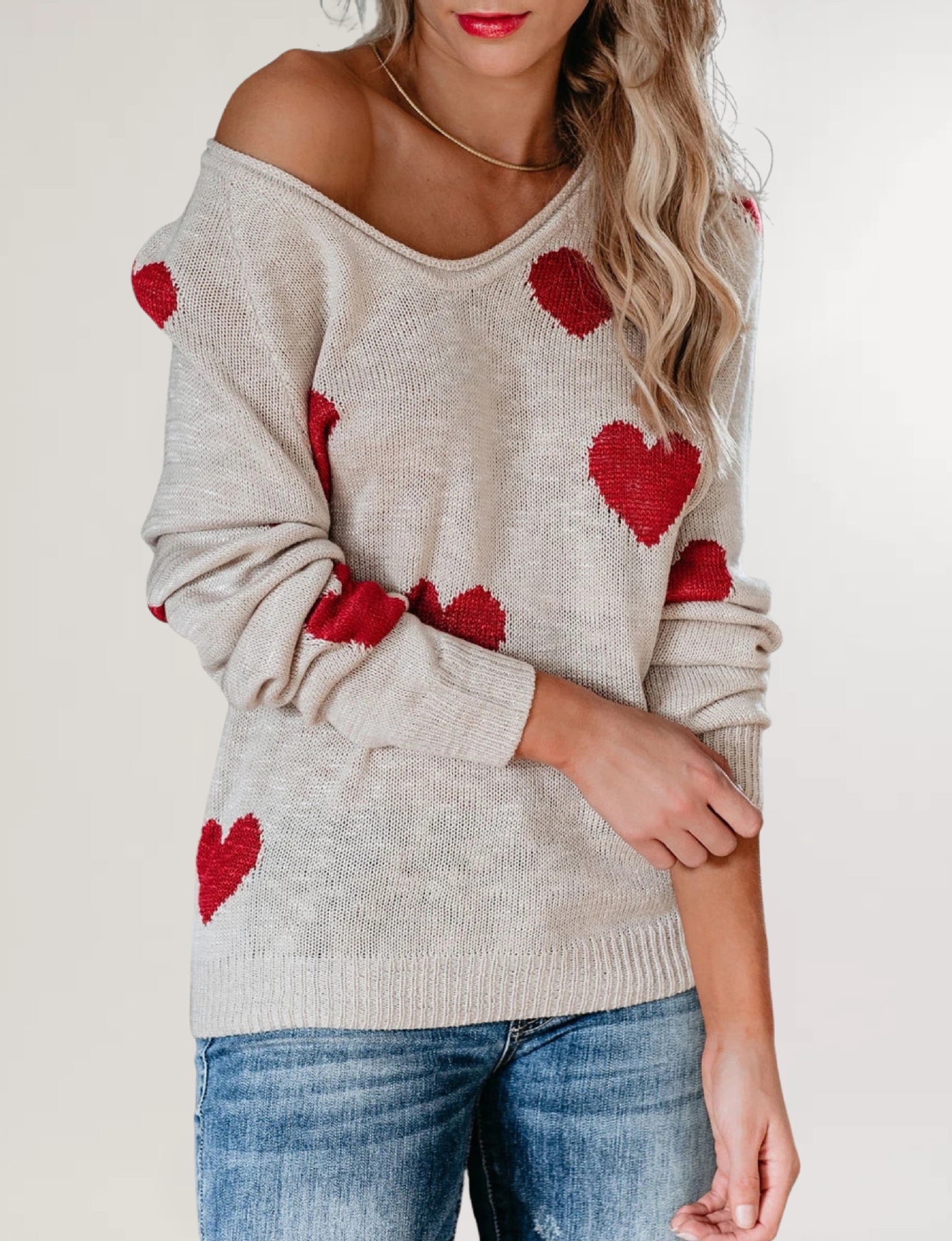Suéter de punto con cuello en V, estilo europeo y americano, holgado, con temática de amor, para el Día de San Valentín, novedad de otoño e invierno 2026, para mujer, disponible en Amazon.