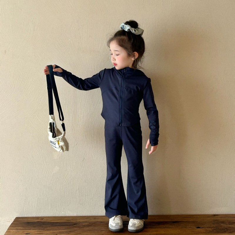 2025 New Autum Kidsren's Clothing Korean Style Kidsren's Clothing Girls Outdoor Running Exercise Yoga Clothing Set Kidsren's Set