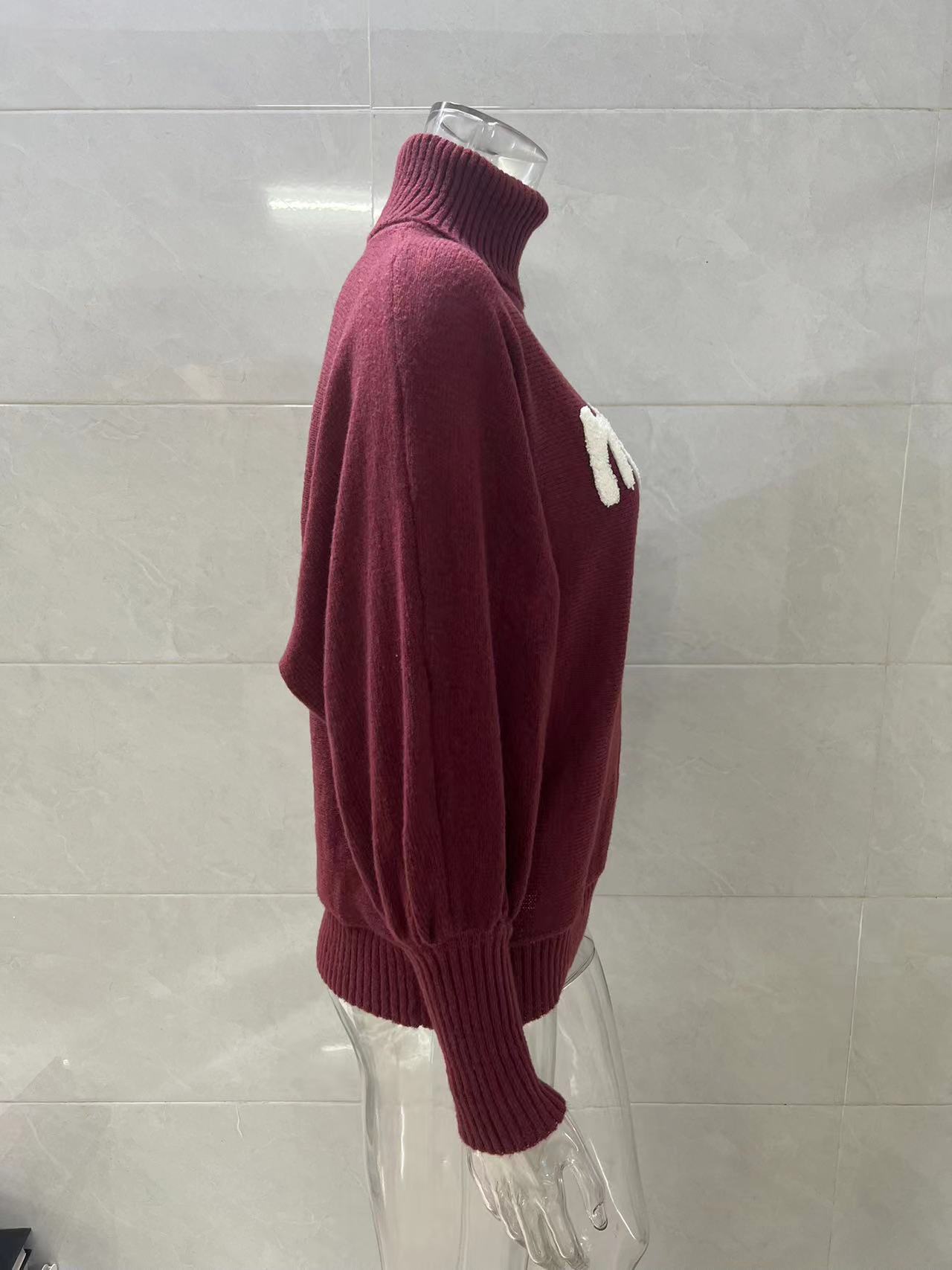350g Weight Long Sleeve Sleeve Length Pullovers Placket Type Batwing Sleeve Sleeve Type Polyester, Polyacrylonitrile Fiber Fabric Type Long Top Length Sweater Tops Type Daily Occasion Turtleneck Neckline Loose Fit Type Christmas Festival Letter Pattern Winter, Autumn Season Women's Gender Embroidery Design Streetwear Style Wholesale Women's Streetwear Letter Long Sleeve Embroidery Sweaters & Cardigans 36