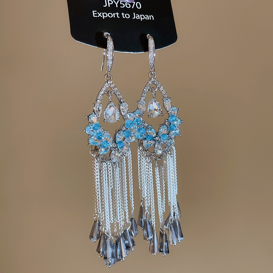 Aguja de plata con diamantes de cristal pendientes de bordilla estilo nacional pendientes de temperamento pequeño ligero lujo de alta calidad industria pesada exageración pendientes