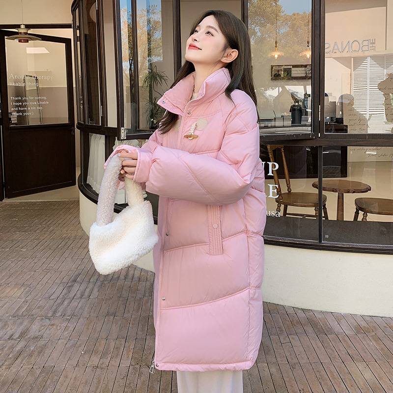 Clothes de algodón de corn de buey para mujeres más de la rodilla 2024 nuevo estilo de collar de pan chaqueta de algodón de invierno abrigo de algodón plumón