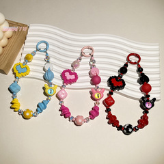 Macaron color pixel love mobile phone chain short wrist pendant devil's eye beaded portable anti-lost pendant
