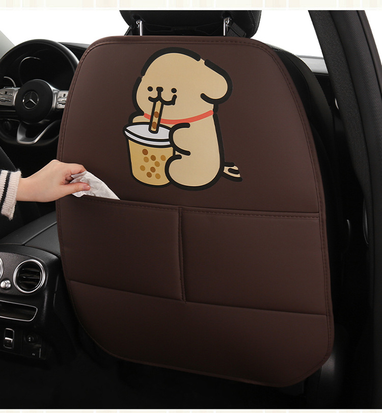 Car Anti-Kick Pad, Kidsren's Seat Back Anti-Kick and Anti-Stain Pad, Rear Seat Anti-Stain Pad, Cartoon Cute Puppy Leather Pad