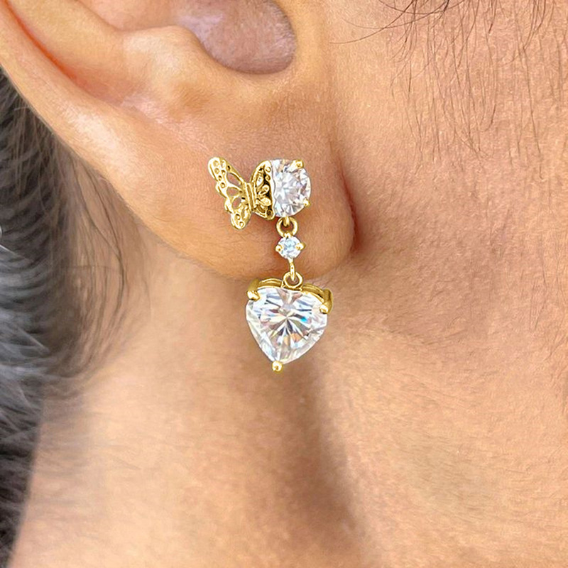 Casual, Daily Occasion 1 Pair Classic Style Heart Shape Butterfly Copper Zircon Drop Earrings
