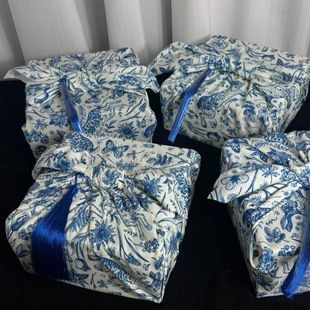 Blue and White Porcelain New Chinese Style Square Scarf in Stock 70*70 Furoshiki Mid-Autumn Festival Souvenir Teacher's Day Gift Square Scarf Cultural and Creative Storage