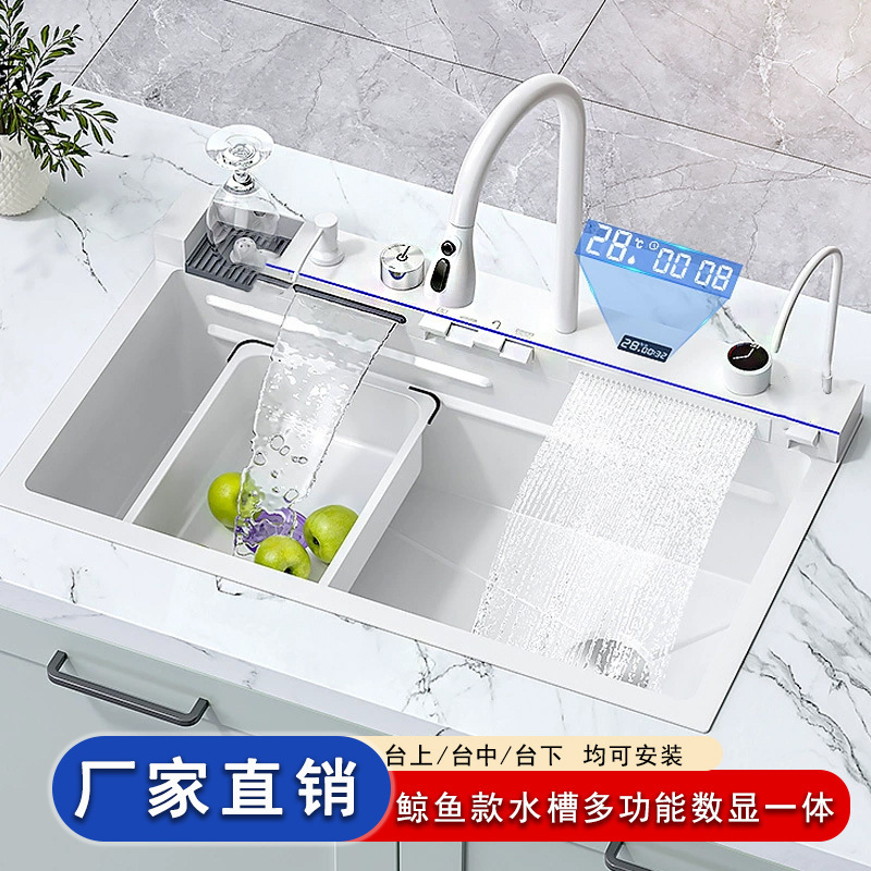 Factory White Whale Sink Kitchen Rain 304 Stainless Steel Sink Multi-functional Vegetable Sink Large Single Sink