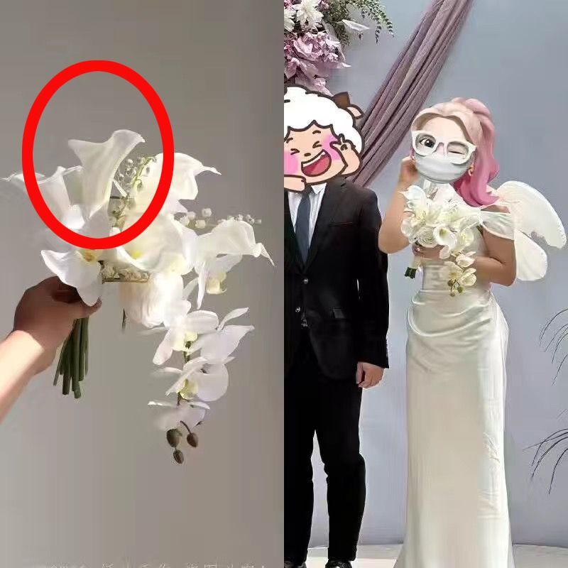 フォレストスタイル旅行写真ガーデンスタイル結婚式の写真撮影の小道具美的写真結婚式の滝水滴シミュレーション花嫁の花束|undefined