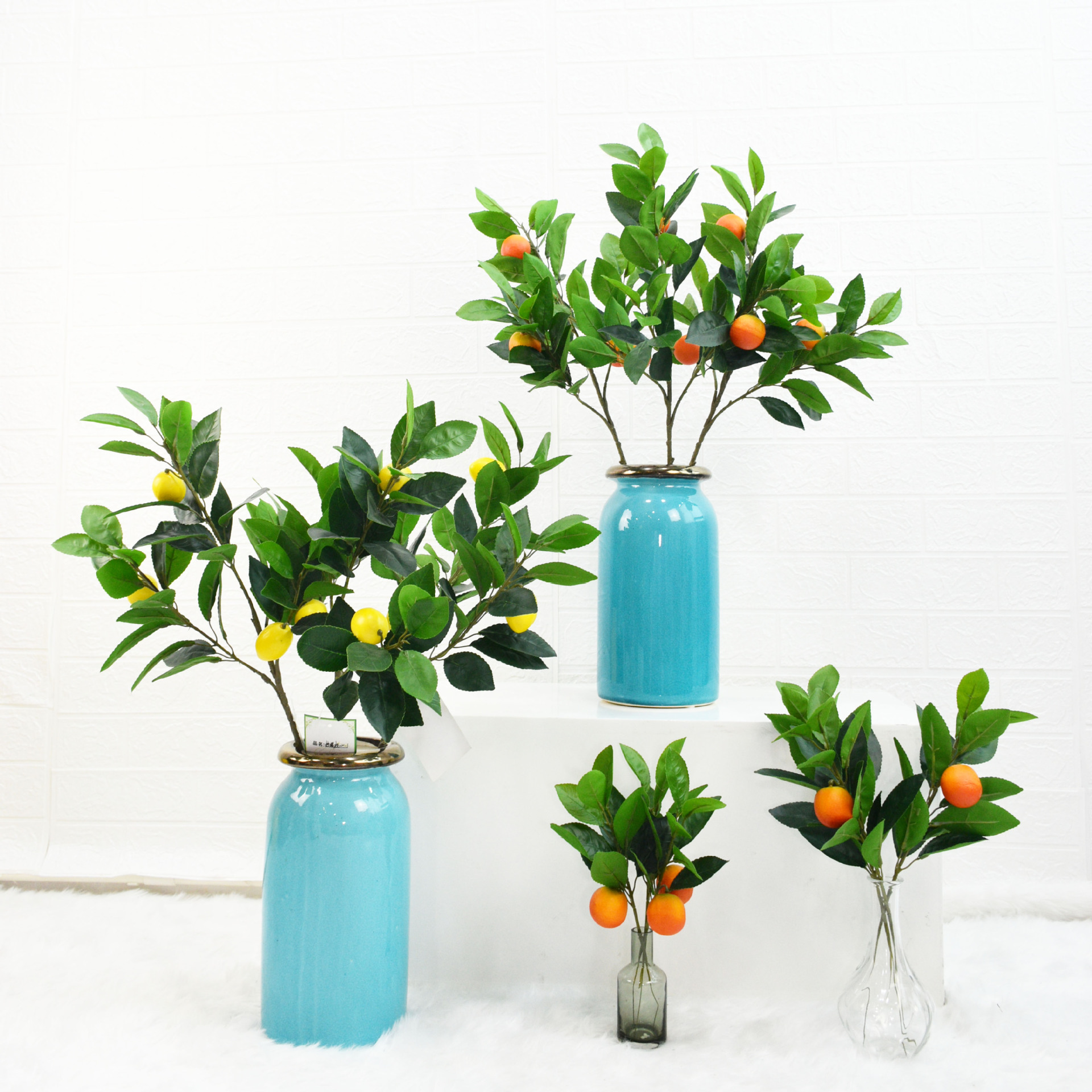 厂家批发仿真桔子枝 果子枝柠檬枝花艺软装配材瓶栽插花装饰