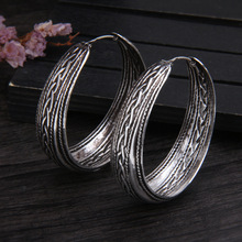 原版手工银大耳圈耳环女做旧复古民族风时尚扎麻绳纹耳饰纯银S925