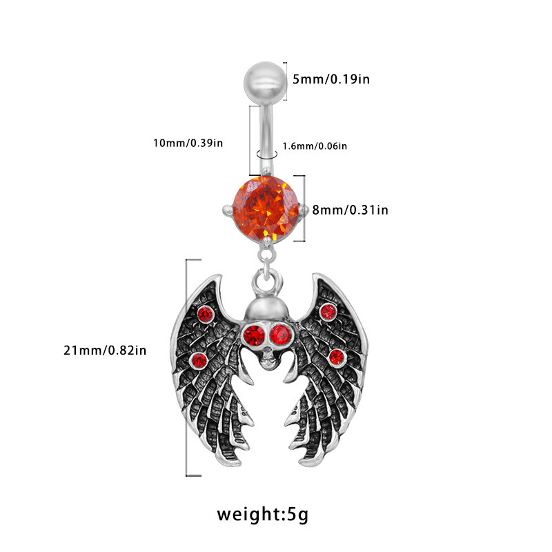 gatte Cross-border Halloween Ghost Head Ring, Demon Bat European And American Navel Stud, Heart-shaped Zircon Jewelry_voghion.com