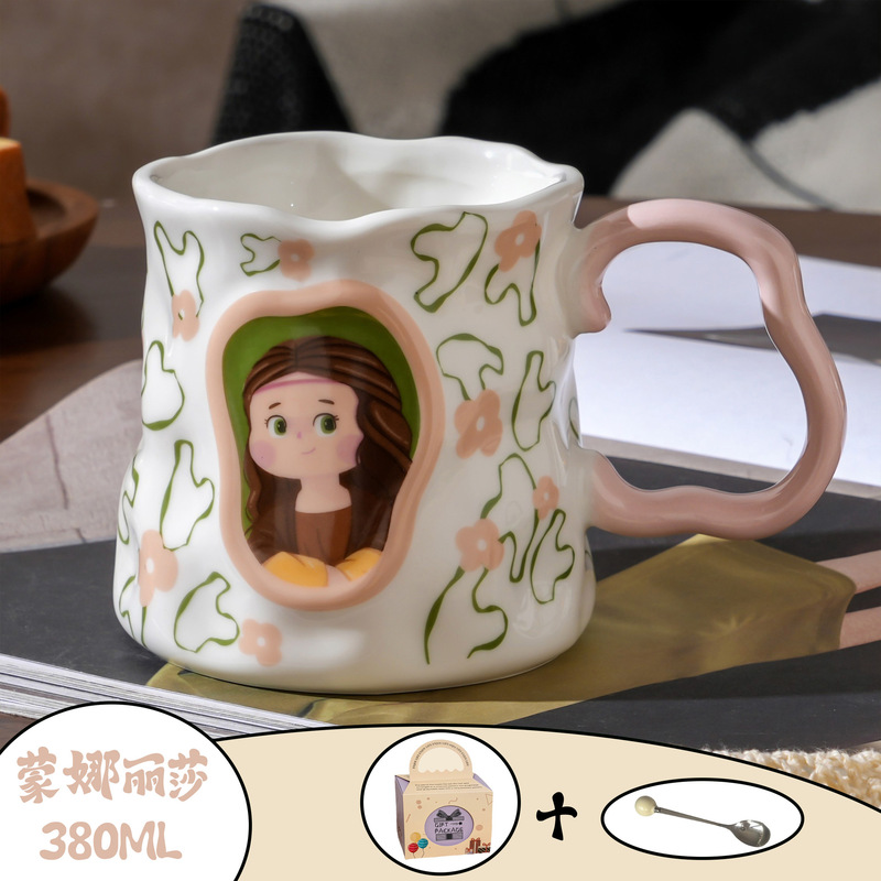 レトロかわいい女の子マグカップセラミックホームカップ女の子のための見栄えの良いウォーターカップお土産クロスボーダーコーヒーカップ|undefined