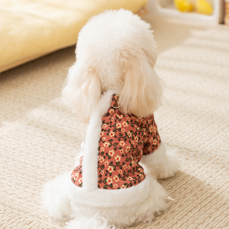 Otoño y invierno retro tracción de flores de algodón de dos patas perros pequeños que osos de peluche dos patas gruesas ropa de perro de mascota