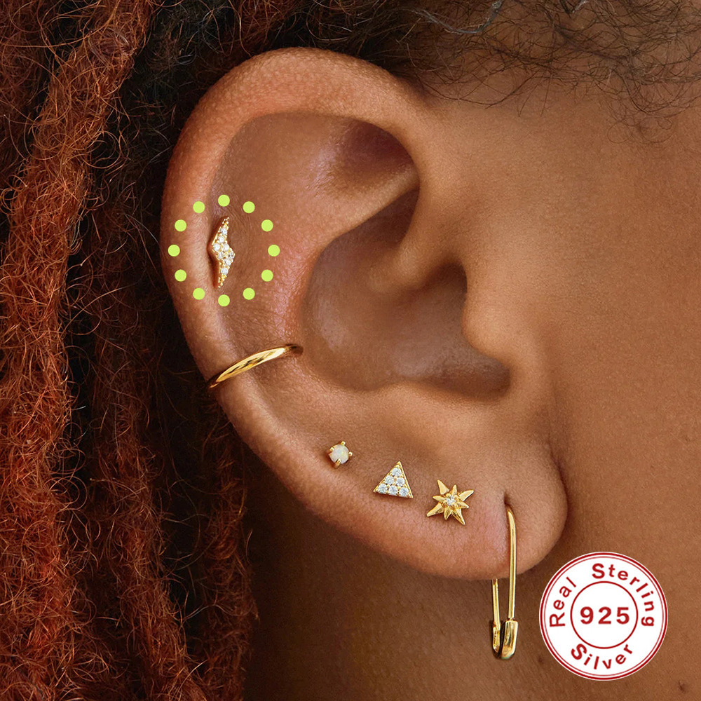 Solid Color Pattern Women'S Gender 1 Piece Ear Cartilage Rings & Studs Fashion Solid Color 925 Sterling Silver Plating