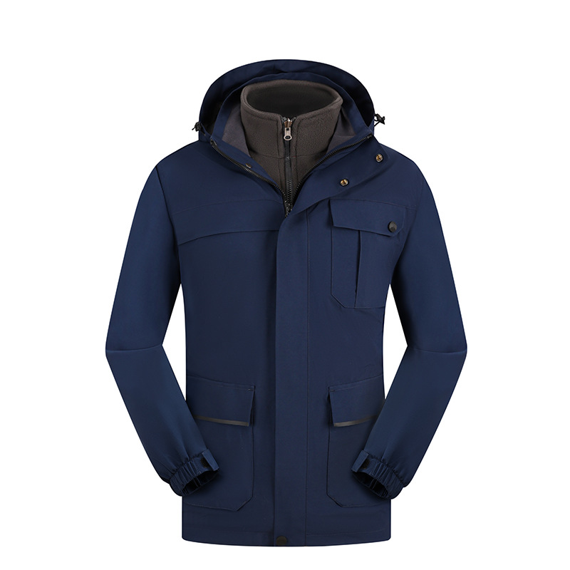 Grupo de invierno Enterprise overol capa de impresión forrada de lana engrosada a prueba de frío tres en uno chaqueta personalizada logotipo impreso