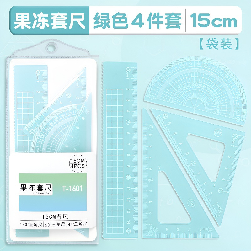 Juego de cuatro piezas de color gelatina de dibujos animados, juego de reglas de 20cm para estudiantes, papelería de aprendizaje de alto valor al por mayor