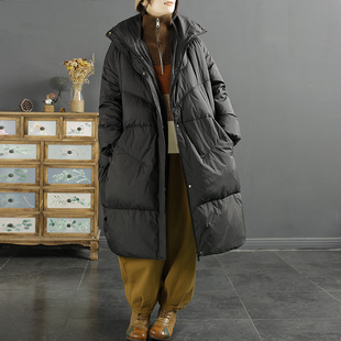 2024 Winter European Station plus size Casual Hooded Down Jacket Women's Winter Loose Mid-length White Duck Down Jacket