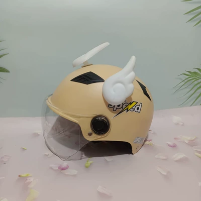 Electric Vehicle Helmet Summer Helmet: Motosiklet kaskı (dəbilqə) - harley-style-khaki-high-definition-short-white-wings-adult-model-comes-with-lightning-stickers