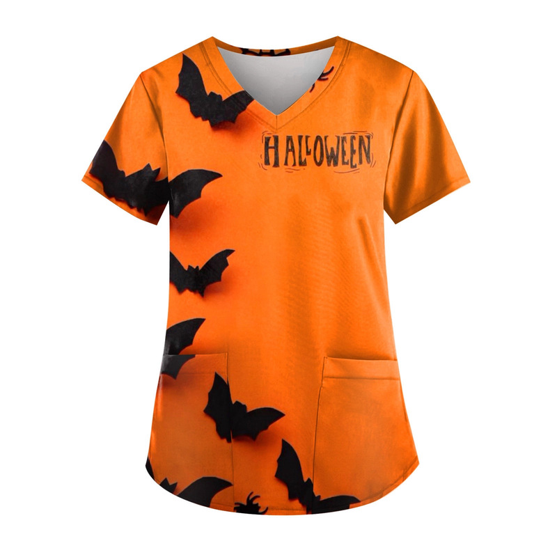 2024 Women's Short-Sleeved T-Shirt Nursing Uniform 3D Printing Bat Pattern One Piece European and American Comfortable and Casual