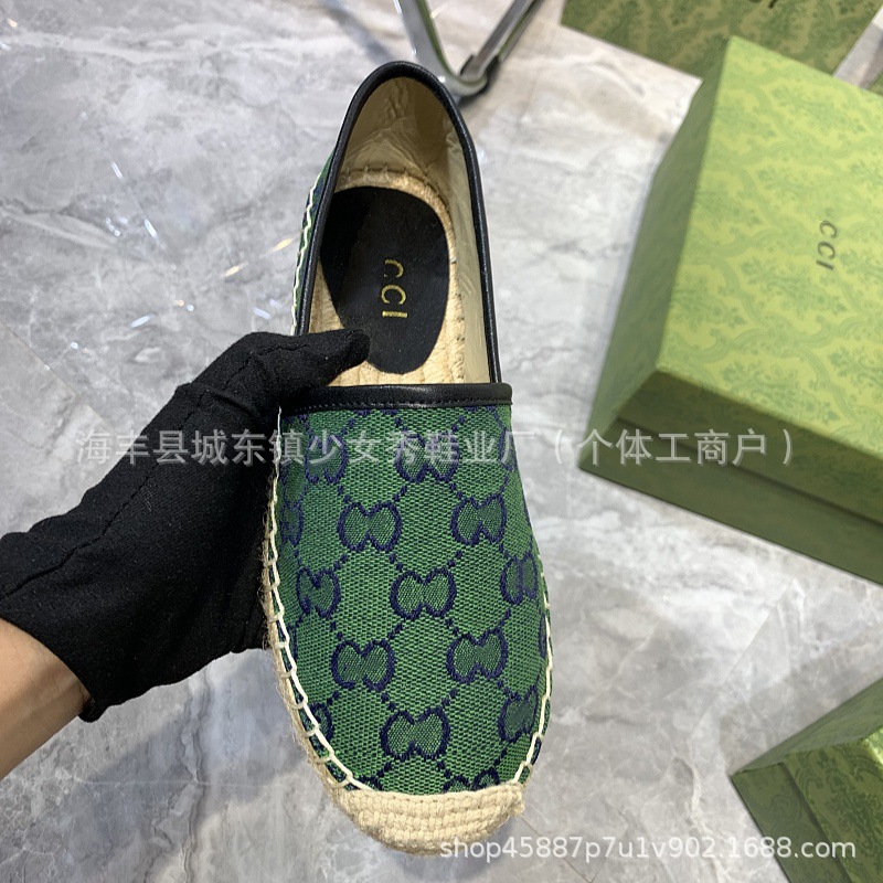 Comercio exterior transfronterizo G bordado estándar estampado zapatos de pescador 2025 suela de goma tejida boca poco profunda zapatos casuales de un solo pedal