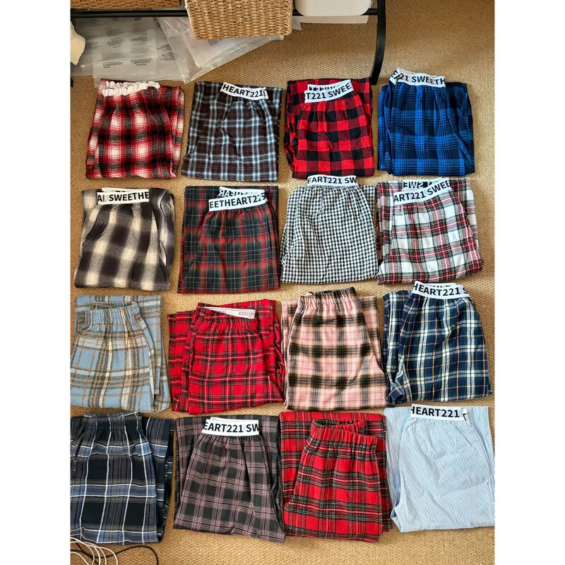 Relaxed Vintage Plaid Patchwork Color-Blocked Long Pants, Loose Floor-Length Versatile Straight Wide-Leg Casual Pants