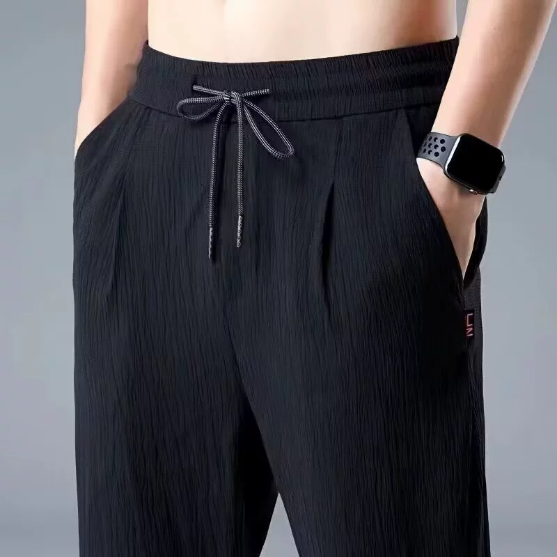 Summer silk universal thin trousers for leisure, plus size, drawstring