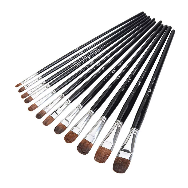 Paint Brush Set Baowang, wolf-hair round & flat brushes for gouache, watercolor, acrylic
