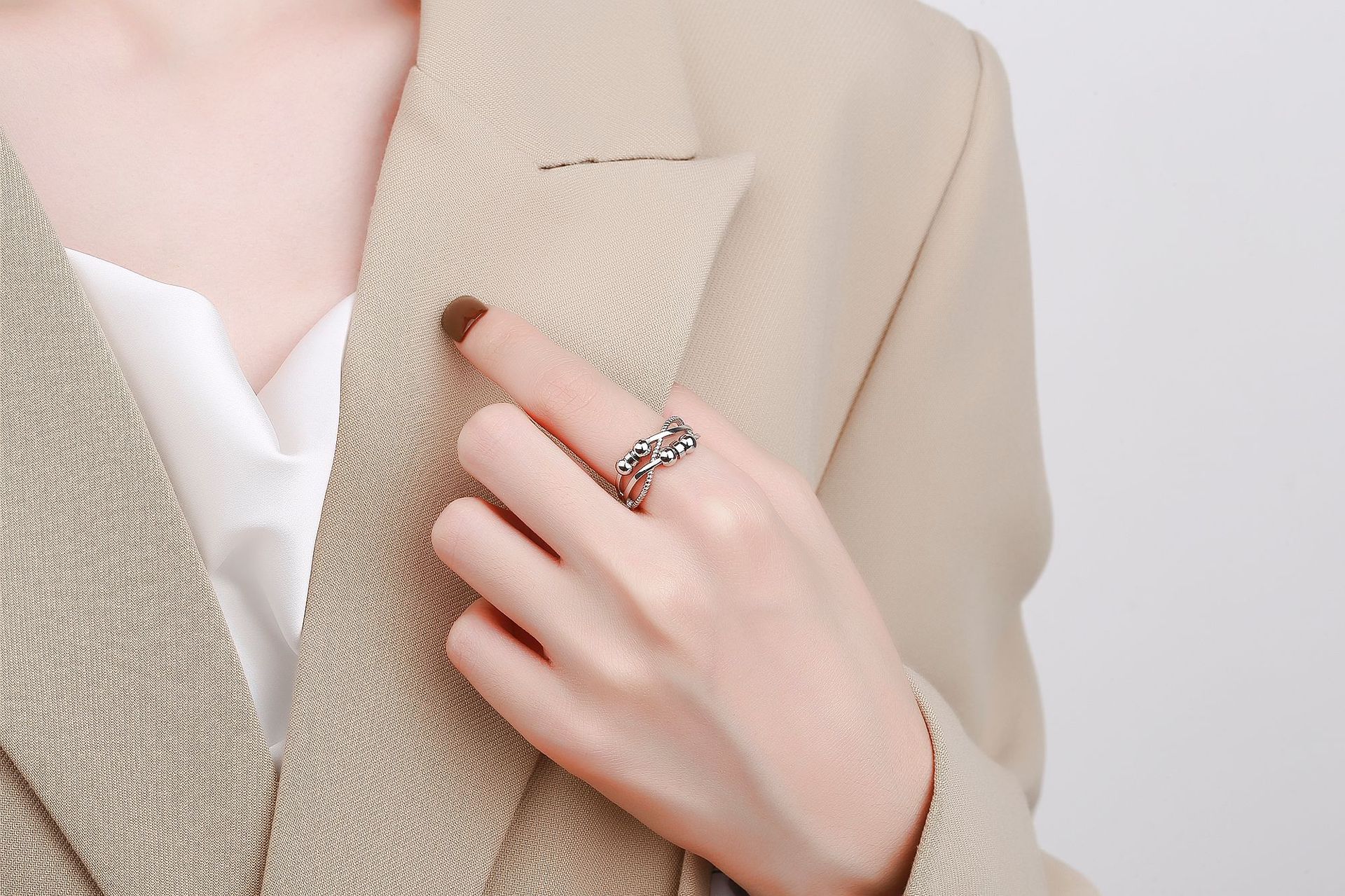 Solid Color Solid Color Copper Beaded Plating Open Ring 1 Piece