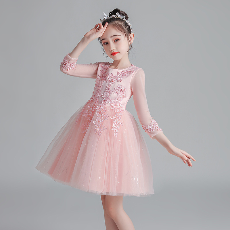 Children's Clothing Girls Princess Dress 2020 Korean Style New Long-Sleeved Mesh Tutu Skirt Flower Girl Dress Kidsren's Dress